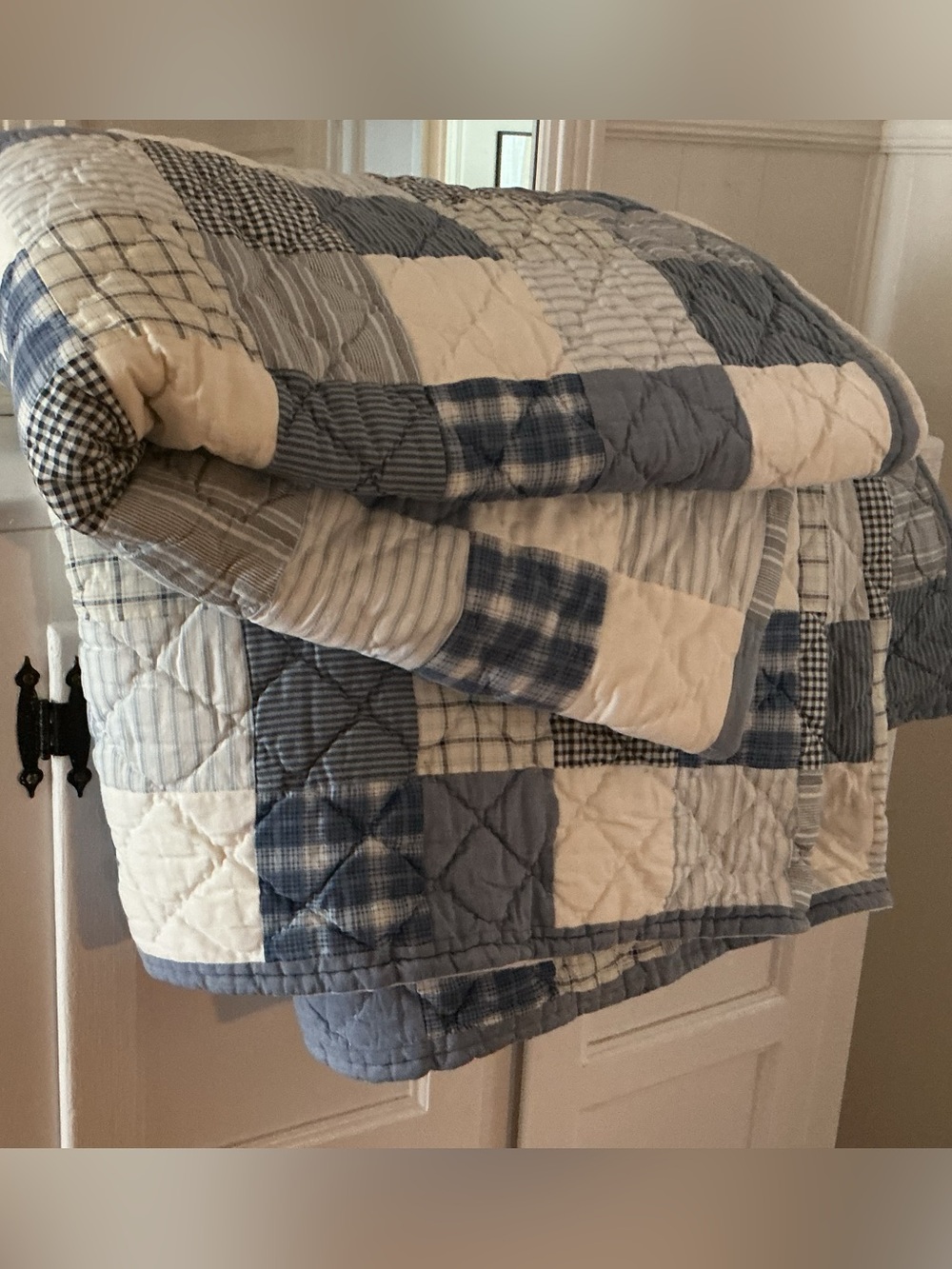 Vintage LLbean Blue Plaid Patchwork Bedspread - Picture 8 of 16